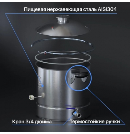 Самогонный аппарат DOMSPIRT 2 (ДОМСПИРТ 2) с медными тарелками, 37 литров 