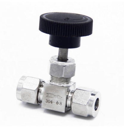 Игольчатый кран с цанговым зажимом под трубку 8 мм. (нержавейка)